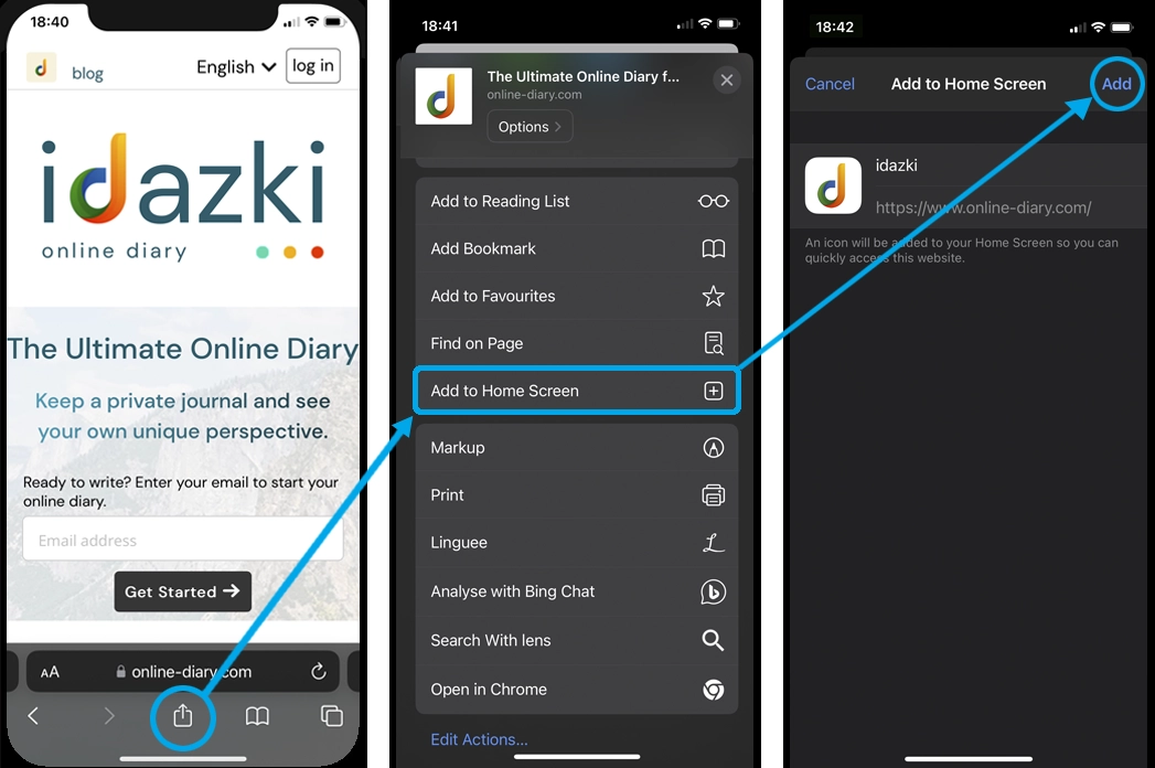 idazery online journal & personal planner iOS app detailed configuration