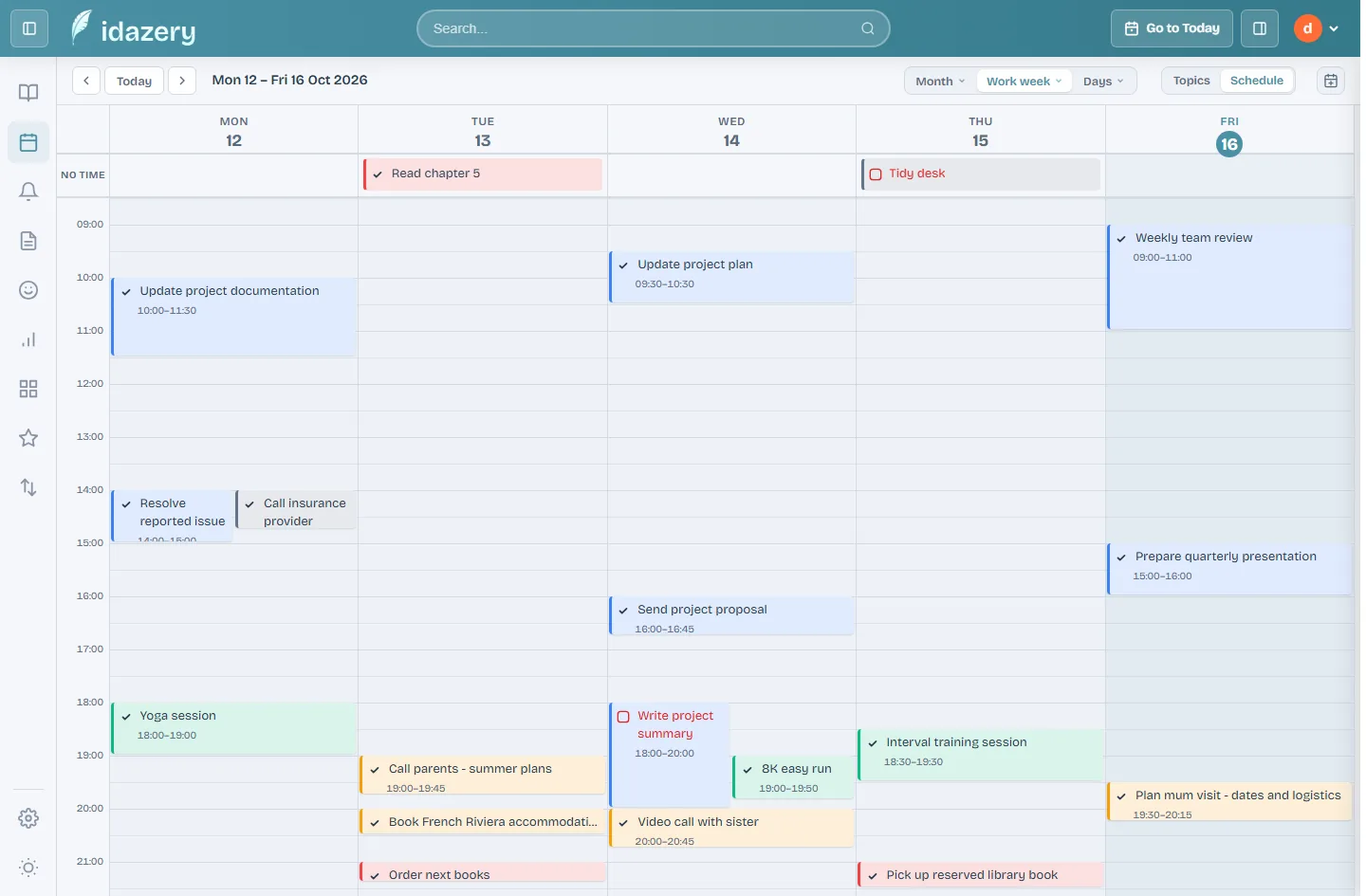 idazery agenda: your week by the hour, with the duration of each task