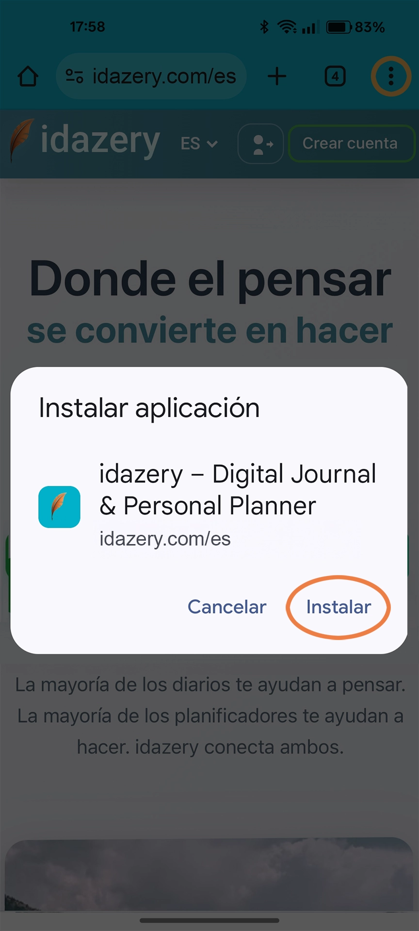 Pulsa Añadir para confirmar la instalación