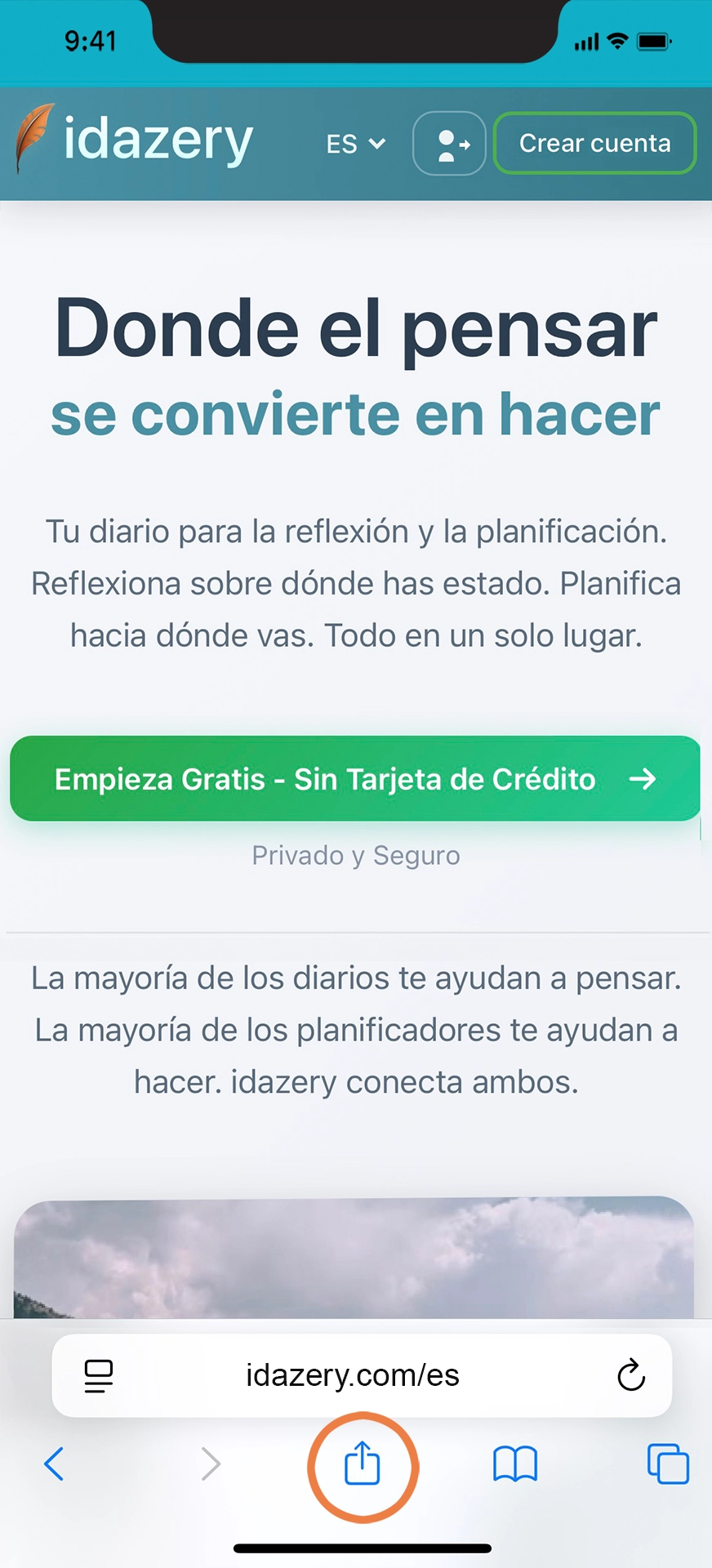 Abre idazery.com en el navegador Safari